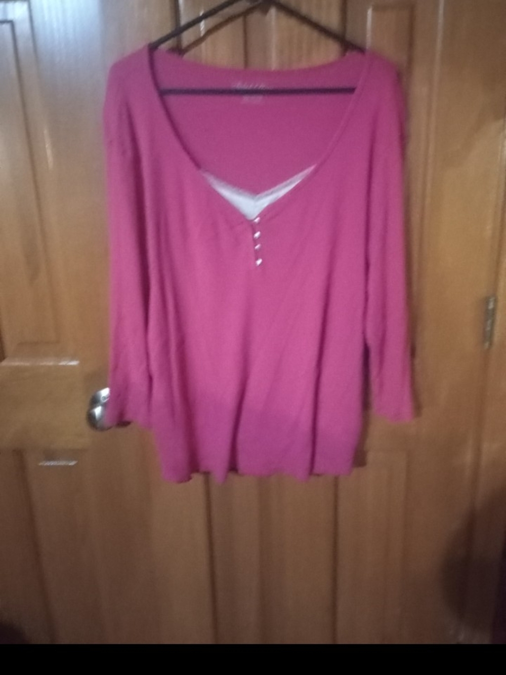 Old Glory Raspberry Pink Long Sleeve Scoop Henley Top